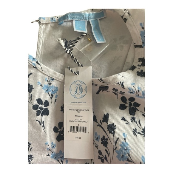 NWT Draper James Printed Denim Popover Top in Magnolia White Short Sleeve Top - Picture 6 of 8